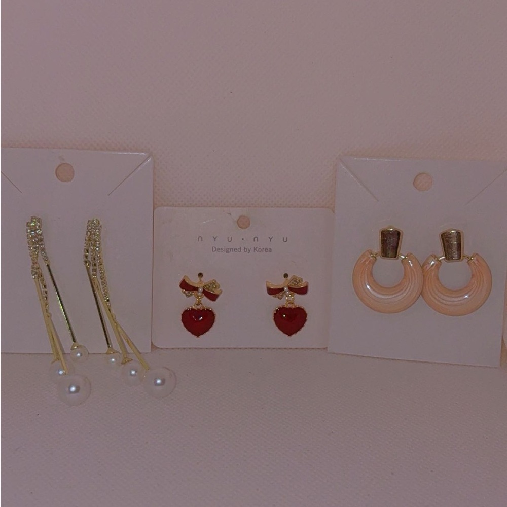 Fashion Jewelry Gold, Red, Pearl and Peach Earring Set